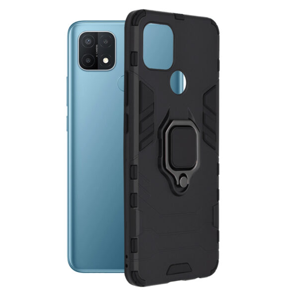 Husa COMANDO Armor Ring compatibila cu Oppo A15/ A15s, Tactical Defense Protect, Hybrid Antishock, Placuta metalica integrata pentru prindere suport auto, Inel rotativ 360 grade, PVC si PC, Negru