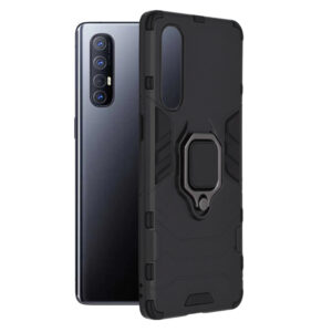 Husa COMANDO Armor Ring compatibila cu Oppo Reno3 Pro, Tactical Defense Protect, Hybrid Antishock, Placuta metalica integrata pentru prindere suport auto, Inel rotativ 360 grade, PVC si PC, Negru