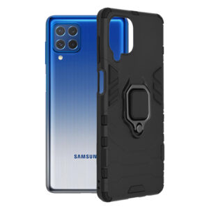 Husa COMANDO Armor Ring compatibila cu Samsung Galaxy M62/ F62, Tactical Defense Protect, Hybrid Antishock, Placuta metalica integrata pentru prindere suport auto, Inel rotativ 360 grade, PVC si PC, Negru