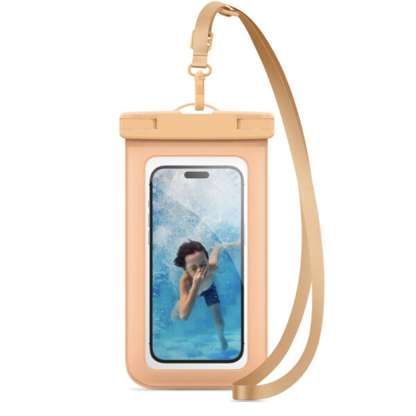 Husa subacvatica, IPX8, Universala, Waterproof, Aqua Cushion Plus, Carcasa protectie, Inchidere securizata, Snur ajustabil, Compatibila cu telefoane de pana la 7 inch, Portocaliu