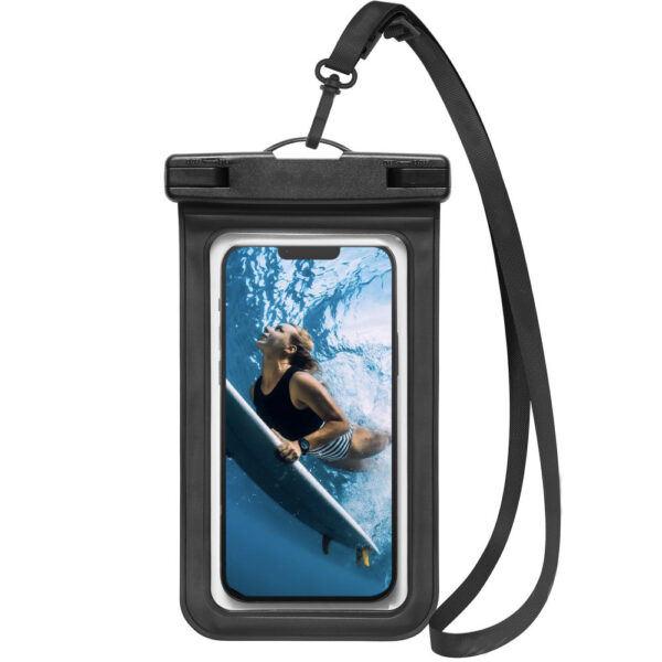 Husa subacvatica, IPX8, Universala, Waterproof, Aqua Cushion Plus, Carcasa protectie, Inchidere securizata, Snur ajustabil, Compatibila cu telefoane de pana la 7 inch, Negru