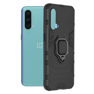 Husa COMANDO Armor Ring compatibila cu OnePlus Nord CE 5G, Tactical Defense Protect, Hybrid Antishock, Placuta metalica integrata pentru prindere suport auto, Inel rotativ 360 grade, PVC si PC, Negru