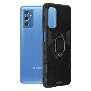 Husa COMANDO Armor Ring compatibila cu Samsung Galaxy M52 5G, Tactical Defense Protect, Hybrid Antishock, Placuta metalica integrata pentru prindere suport auto, Inel rotativ 360 grade, PVC si PC, Negru