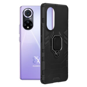 Husa COMANDO Armor Ring compatibila cu Huawei Nova 9/ Honor 50, Tactical Defense Protect, Hybrid Antishock, Placuta metalica integrata pentru prindere suport auto, Inel rotativ 360 grade, PVC si PC, Negru