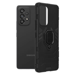 Husa COMANDO Armor Ring compatibila cu Samsung Galaxy A53 5G, Tactical Defense Protect, Hybrid Antishock, Placuta metalica integrata pentru prindere suport auto, Inel rotativ 360 grade, PVC si PC, Negru