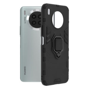 Husa COMANDO Armor Ring compatibila cu Huawei Nova 8i/ Honor 50 Lite, Tactical Defense Protect, Hybrid Antishock, Placuta metalica integrata pentru prindere suport auto, Inel rotativ 360 grade, PVC si PC, Negru