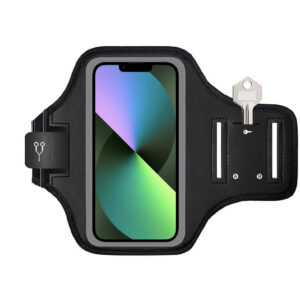 Husa sport, Universala, Tip banderola, Pentru brat / mana, Suport pentru casti, Ideala pentru alergat, Inchidere cu velcro, Compatibila cu telefoane de pana la 6.8 inch, Negru