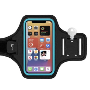 Husa sport, Universala, Tip banderola, Pentru brat / mana, Suport pentru casti, Ideala pentru alergat, Inchidere cu velcro, Compatibila cu telefoane de pana la 6.8 inch, Albastru