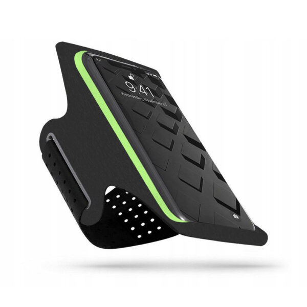 Husa sport, Universala, Tip banderola, Pentru brat / mana, Curea de brat cu velcro, Ideala pentru alergat, Compatibila cu telefoane de pana la 6.5 inch, Negru / Verde