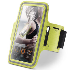 Husa sport, Universala, Tip banderola, Pentru brat / mana, Curea reglabila, Inchidere cu velcro, Ideala pentru jogging, Compatibila cu telefoane de pana la 6.4 inch, Verde neon