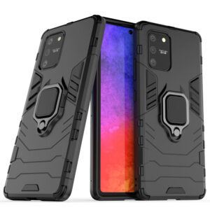 Husa COMANDO Armor Ring compatibila cu Motorola Moto G22, Tactical Defense Protect, Hybrid Antishock, Placuta metalica integrata pentru prindere suport auto, Inel rotativ 360 grade, PVC si PC, Negru