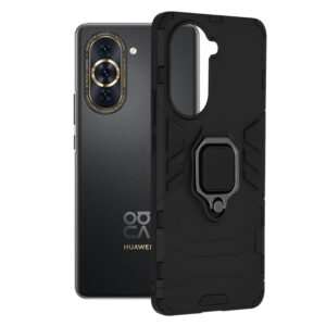 Husa COMANDO Armor Ring compatibila cu Huawei Nova 10 Pro, Tactical Defense Protect, Hybrid Antishock, Placuta metalica integrata pentru prindere suport auto, Inel rotativ 360 grade, PVC si PC, Negru