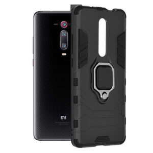 Husa COMANDO Armor Ring compatibila cu Xiaomi Mi 9T/ Mi 9T Pro/ Redmi K20 Pro/ Redmi K20, Tactical Defense Protect, Hybrid Antishock, Placuta metalica integrata pentru prindere suport auto, Inel rotativ 360 grade, PVC si PC, Negru