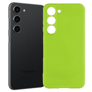 Husa protectie, interior de catifea, compatibila cu Samsung Galaxy S23, FONIX BloomShield, silicon, margini ridicate, slim, Verde neon