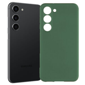 Husa protectie, interior de catifea, compatibila cu Samsung Galaxy S23 Plus, FONIX BloomShield, silicon, margini ridicate, slim, Verde inchis