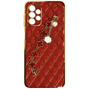 Husa telefon, Compatibila cu Samsung Galaxy A32 5G, GoldChain Style Deluxe, Protectie la camere, Lant incorporat, Design trendy, Accente aurii, Rosu