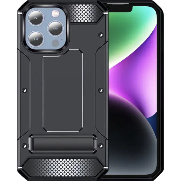 Husa Armor Upgraded compatibila cu Apple iPhone 13 Pro, Ultimate Protection, Anti-soc, Sustinere ferma in mana, Margini ridicate, Rezistenta crescuta la impact, Functie stand, Negru