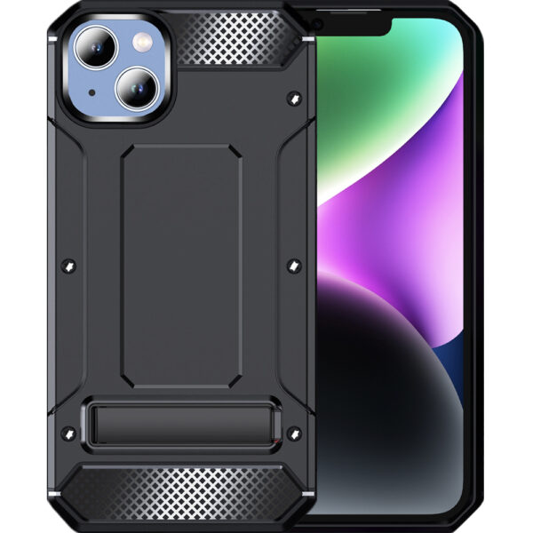 Husa Armor Upgraded compatibila cu Apple iPhone 14, Ultimate Protection, Anti-soc, Sustinere ferma in mana, Margini ridicate, Rezistenta crescuta la impact, Functie stand, Negru