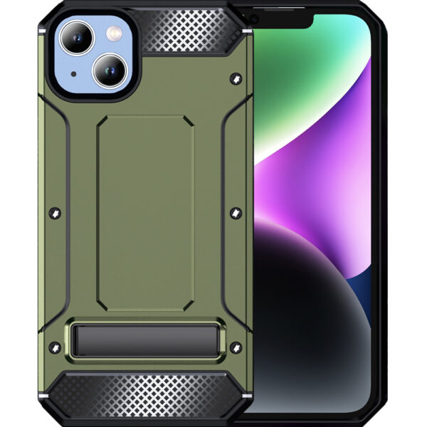 Husa Armor Upgraded compatibila cu Apple iPhone 15, Ultimate Protection, Anti-soc, Sustinere ferma in mana, Margini ridicate, Rezistenta crescuta la impact, Functie stand, Verde