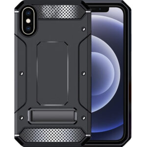 Husa Armor Upgraded compatibila cu Apple iPhone X, Ultimate Protection, Anti-soc, Sustinere ferma in mana, Margini ridicate, Rezistenta crescuta la impact, Functie stand, Negru