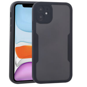 Husa 360 grade compatibila cu Apple iPhone 11, Cu protector de ecran inclus, Rezistenta la socuri, Anti-ingalbenire, Anti-zgarieturi, Durabila, Margini inaltate de 3mm, Negru/Transparent