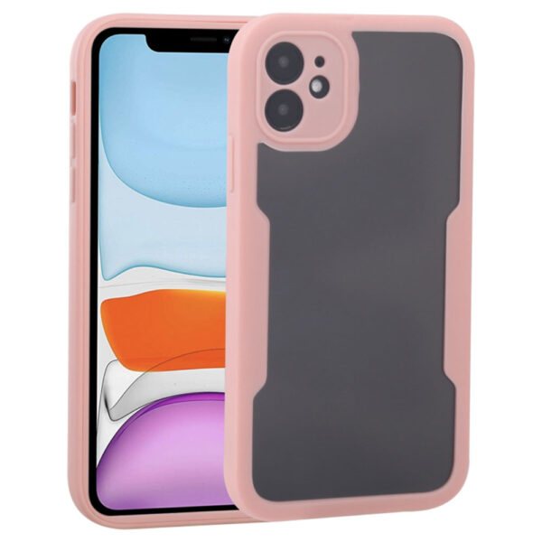 Husa 360 grade compatibila cu Apple iPhone 11, Cu protector de ecran inclus, Rezistenta la socuri, Anti-ingalbenire, Anti-zgarieturi, Durabila, Margini inaltate de 3mm, Roz/Transparent