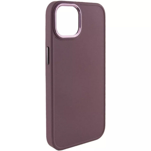 Husa compatibila cu Apple iPhone 14, Luxury Prime Cover, Accente metalizate, Suprafata mata, Textura catifelata, Butoane metalice, Visiniu