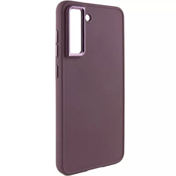 Husa compatibila cu Samsung Galaxy S22 Plus, Luxury Prime Cover, Accente metalizate, Suprafata mata, Textura catifelata, Butoane metalice, Visiniu