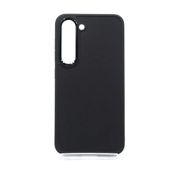 Husa compatibila cu Samsung Galaxy S23, Luxury Prime Cover, Accente metalizate, Suprafata mata, Textura catifelata, Butoane metalice, Negru