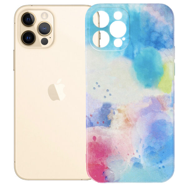 Husa compatibila cu Apple iPhone 12 Pro Max, FONIX Watercolour Painting Cover, Design colorat, Protectie camere, Albastru lavanda