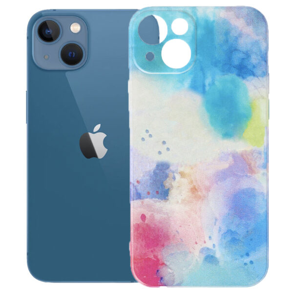 Husa compatibila cu Apple iPhone 13, FONIX Watercolour Painting Cover, Design colorat, Protectie camere, Albastru lavanda