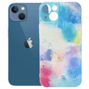 Husa compatibila cu Apple iPhone 13 Mini, FONIX Watercolour Painting Cover, Design colorat, Protectie camere, Albastru lavanda