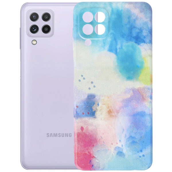 Husa compatibila cu Samsung Galaxy A22 4G, FONIX Watercolour Painting Cover, Design colorat, Protectie camere, Albastru lavanda