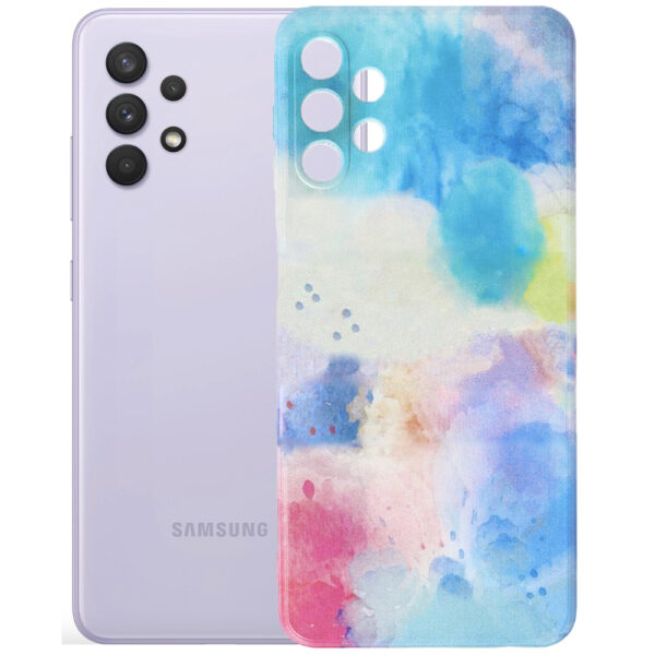 Husa compatibila cu Samsung Galaxy A32 4G, FONIX Watercolour Painting Cover, Design colorat, Protectie camere, Albastru lavanda