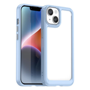 Husa Reinforced Clear compatibila cu Apple iPhone 15, Spate tare din policarbonat, Rama TPU flexibila, Margini ridicate, Butoane metalice, Protectie anti-soc, Transparent/Albastru