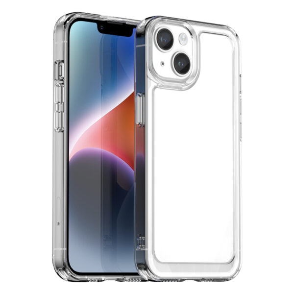 Husa Reinforced Clear compatibila cu Apple iPhone 15, Spate tare din policarbonat, Rama TPU flexibila, Margini ridicate, Butoane metalice, Protectie anti-soc, Transparent