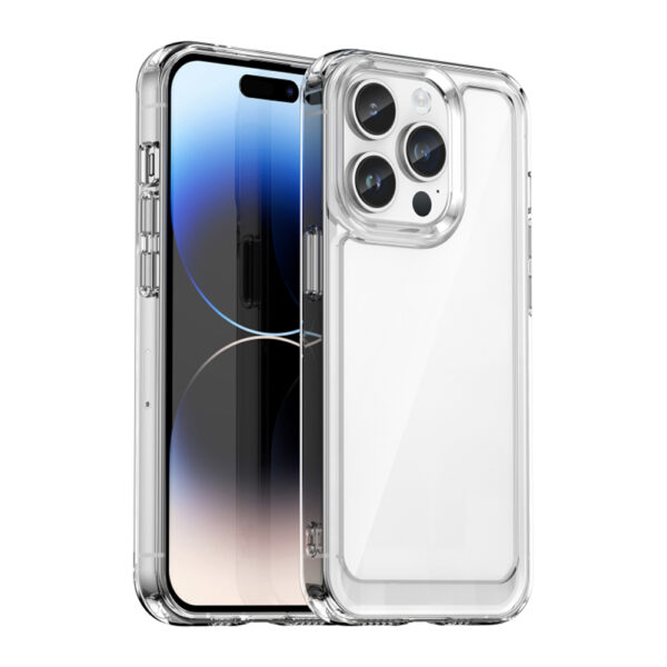 Husa Reinforced Clear compatibila cu Apple iPhone 15 Pro, Spate tare din policarbonat, Rama TPU flexibila, Margini ridicate, Butoane metalice, Protectie anti-soc, Transparent