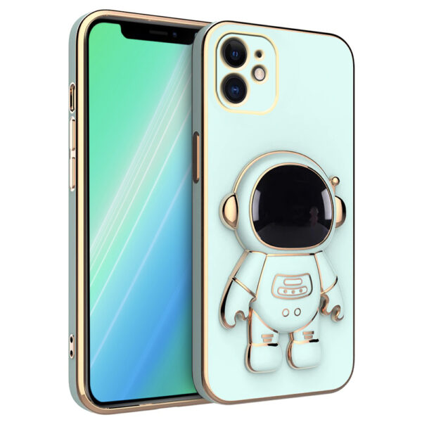 Husa compatibila cu Apple iPhone 12, Astronaut, Stand suport, Accente aurii, Margini ridicate, Verde