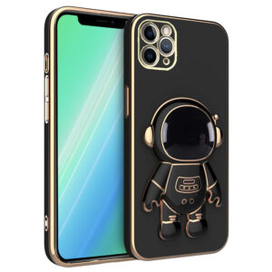 Husa compatibila cu Apple iPhone 12 Pro, Astronaut, Stand suport, Accente aurii, Margini ridicate, Negru