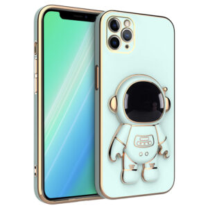 Husa compatibila cu Apple iPhone 12 Pro, Astronaut, Stand suport, Accente aurii, Margini ridicate, Verde