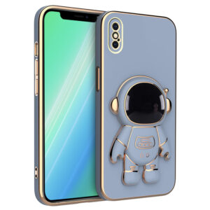 Husa compatibila cu Apple iPhone X, Astronaut, Stand suport, Accente aurii, Margini ridicate, Albastru