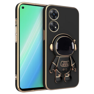 Husa compatibila cu Oppo Reno 8T 4G, Astronaut, Stand suport, Accente aurii, Margini ridicate, Negru