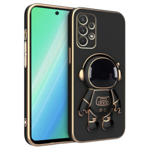 Husa compatibila cu Samsung Galaxy A52S, Astronaut, Stand suport, Accente aurii, Margini ridicate, Negru