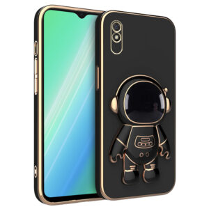 Husa compatibila cu Xiaomi Redmi 9A, Astronaut, Stand suport, Accente aurii, Margini ridicate, Negru