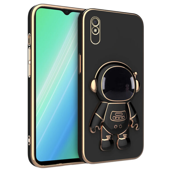 Husa compatibila cu Xiaomi Redmi 9AT, Astronaut, Stand suport, Accente aurii, Margini ridicate, Negru