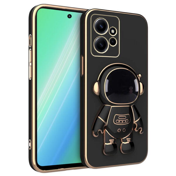 Husa compatibila cu Xiaomi Redmi Note 12 4G, Astronaut, Stand suport, Accente aurii, Margini ridicate, Negru