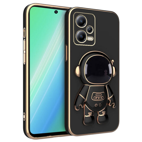 Husa compatibila cu Xiaomi Redmi Note 12 5G, Astronaut, Stand suport, Accente aurii, Margini ridicate, Negru