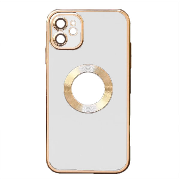 Husa compatibila cu Apple iPhone 12, Protectie lentile, LensProtect Electroplate Color, Accente metalizate, Acoperire completa, Margini ridicate, Confortabila, Slim, Alb/Auriu