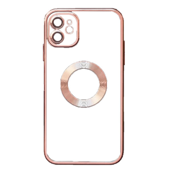 Husa compatibila cu Apple iPhone 12, Protectie lentile, LensProtect Electroplate Color, Accente metalizate, Acoperire completa, Margini ridicate, Confortabila, Slim, Transparent/Roz