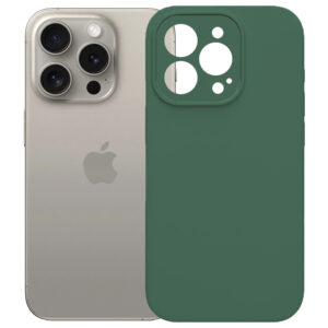 Husa protectie, interior de catifea, compatibila cu Apple iPhone 15 Pro, FONIX BloomShield, silicon, margini ridicate, slim, Verde inchis